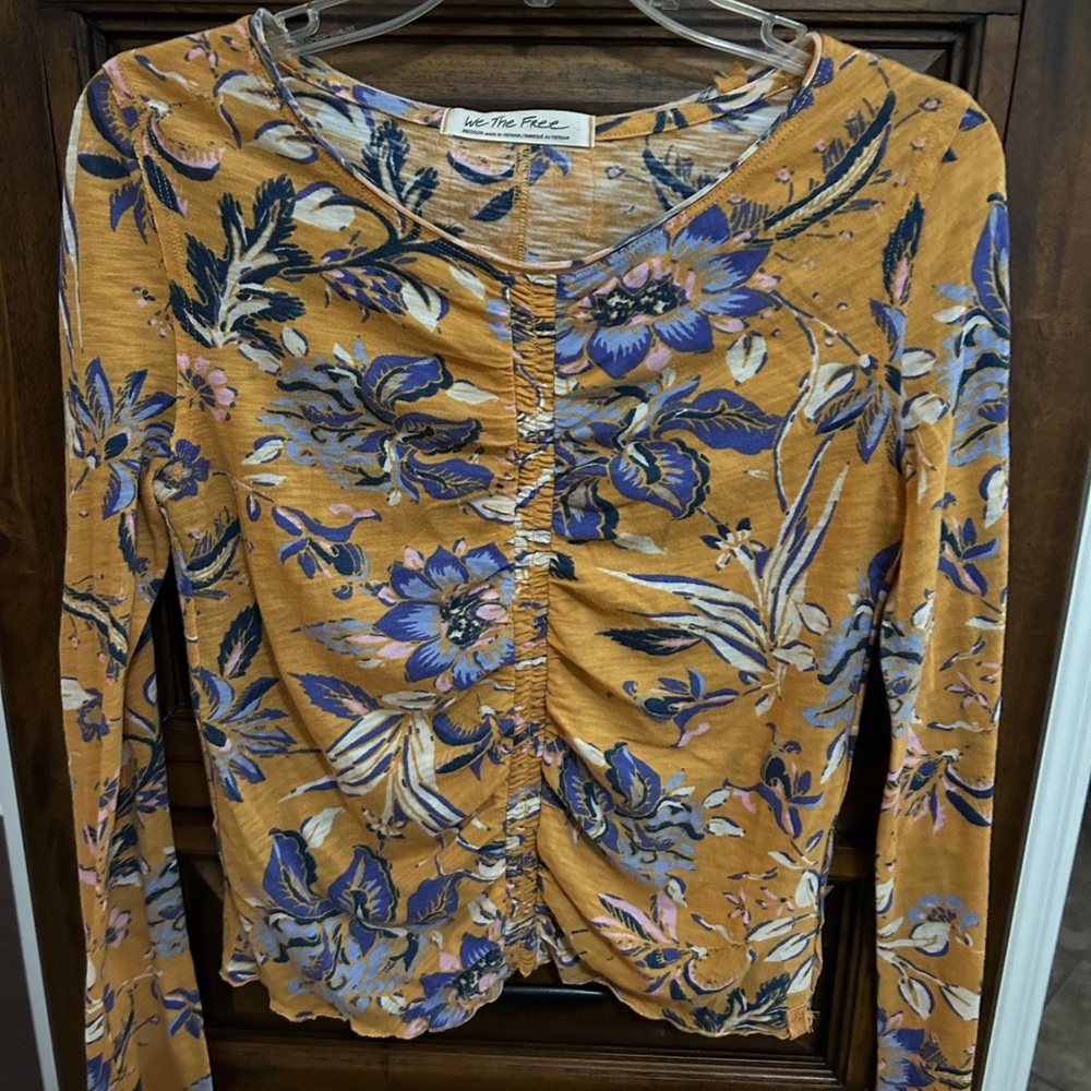 We The Free Mustard and Purple Floral Long Sleeve Top